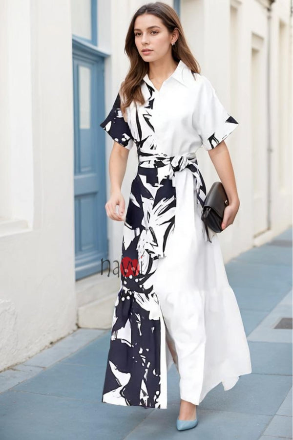 Black & White Rayon Long Dress