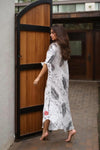 Leaf Printed Shirt Style Maxi Dress