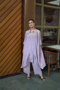 Lavender Embroidered Kaftan Style Kurta Set