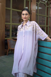 Lavender Embroidered Kaftan Style Kurta Set