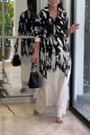 Black & White Abstract Printed Crepe Shirt Dress