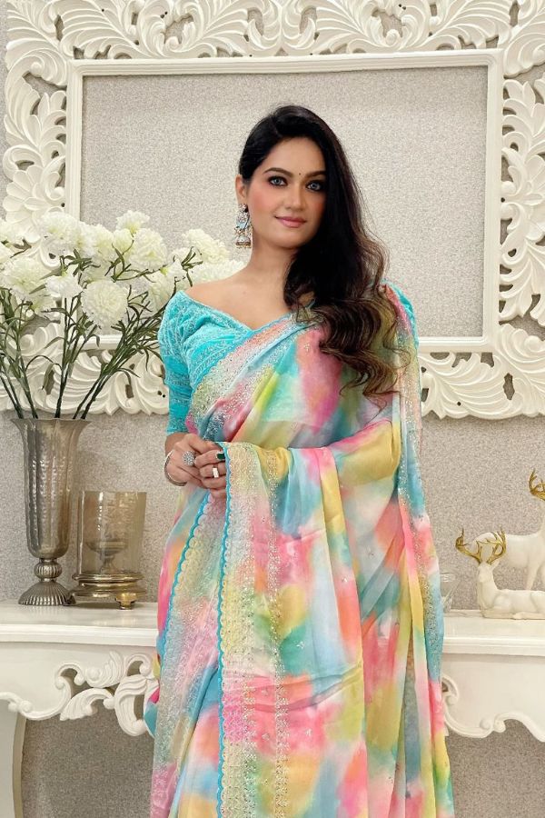 Prism Printed Saree with Embroidery