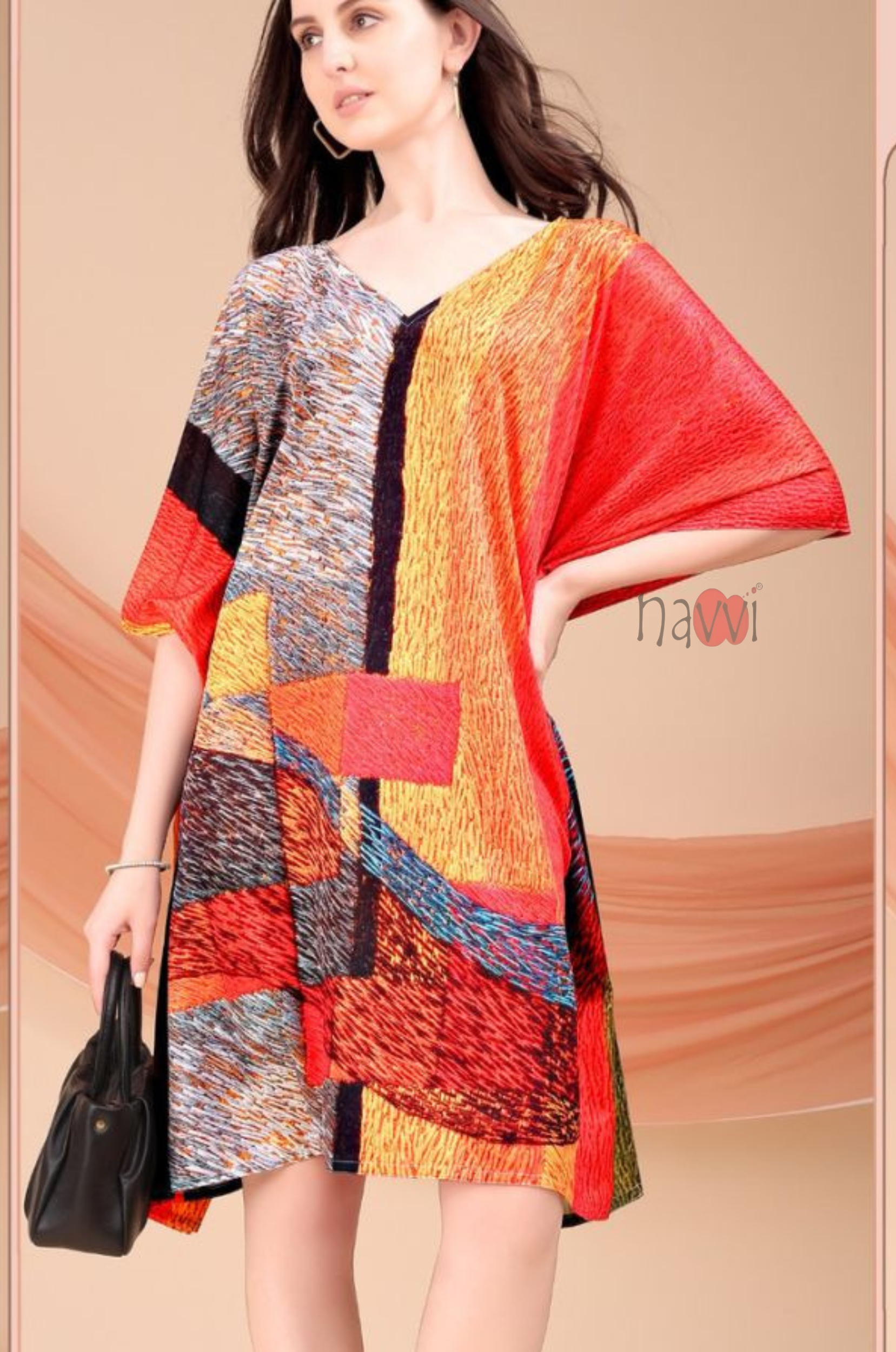 Multicolour Abstract Print Silk Kaftan Dress