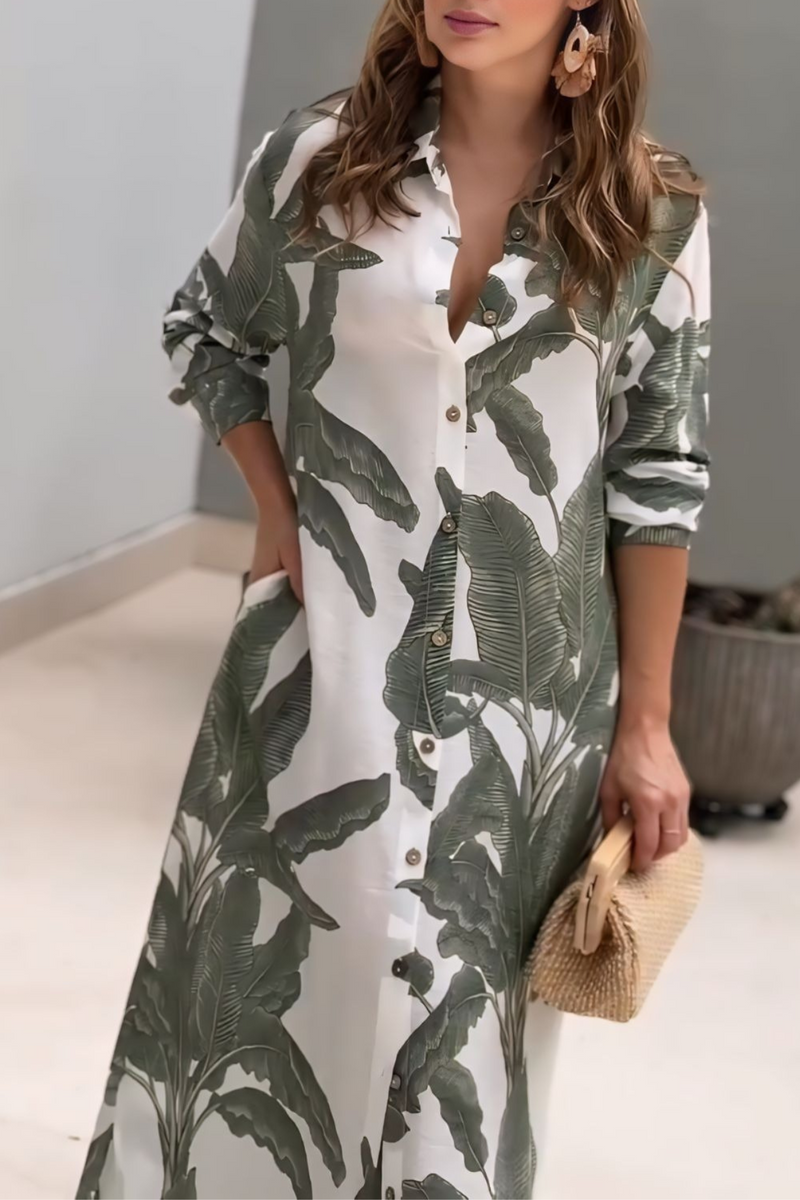 Emerald Floral Shirt Style Dress