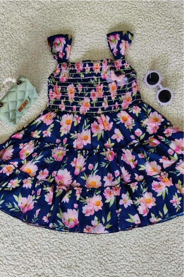 Blue Floral Print Summer Dress