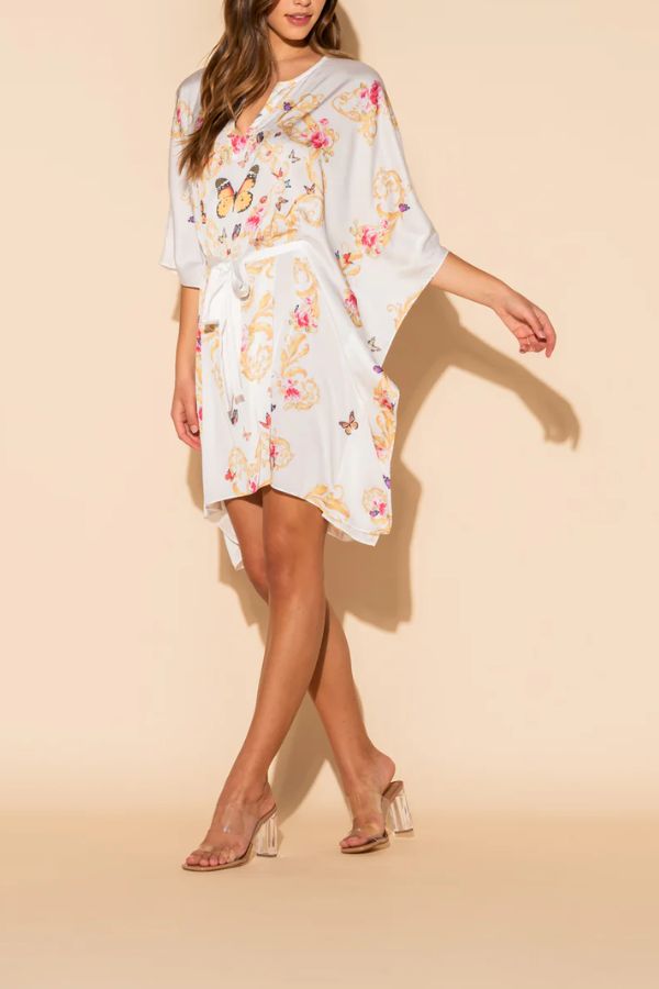 White Butterflies Short Kaftan