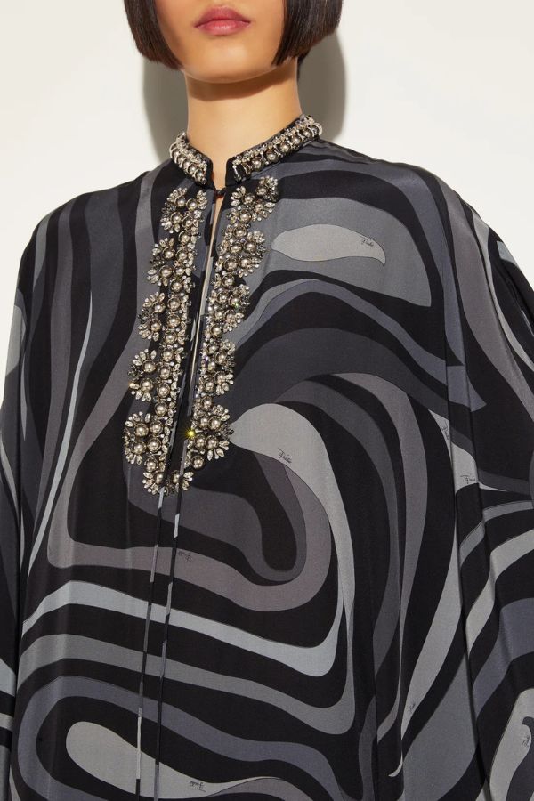 Geometric Print Hand Work Kaftan