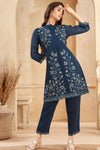 Navy Blue Embroidery Kurta Pant Set