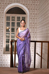 Digital Print Organza Saree with Work