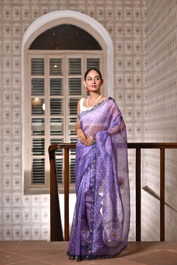 Digital Print Organza Saree with Work