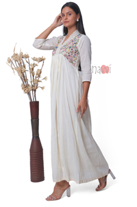Pure Muslin Embroidered Tunic With Lace