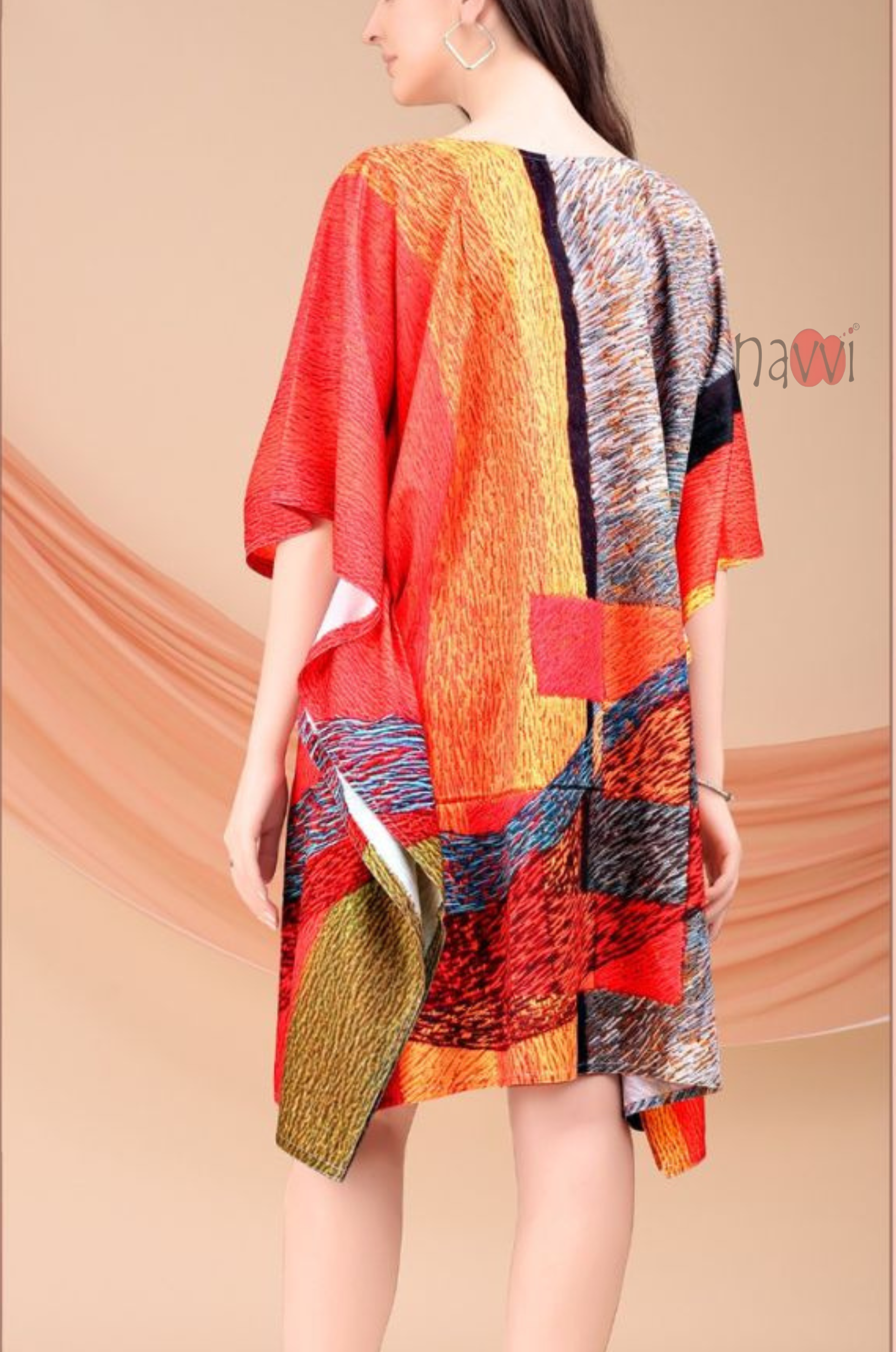Multicolour Abstract Print Silk Kaftan Dress