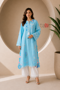 Mint Blossom Embroidered Kurta - Navvi.in