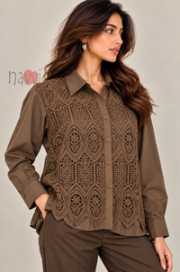 Brown Embroidery Party Wear Top