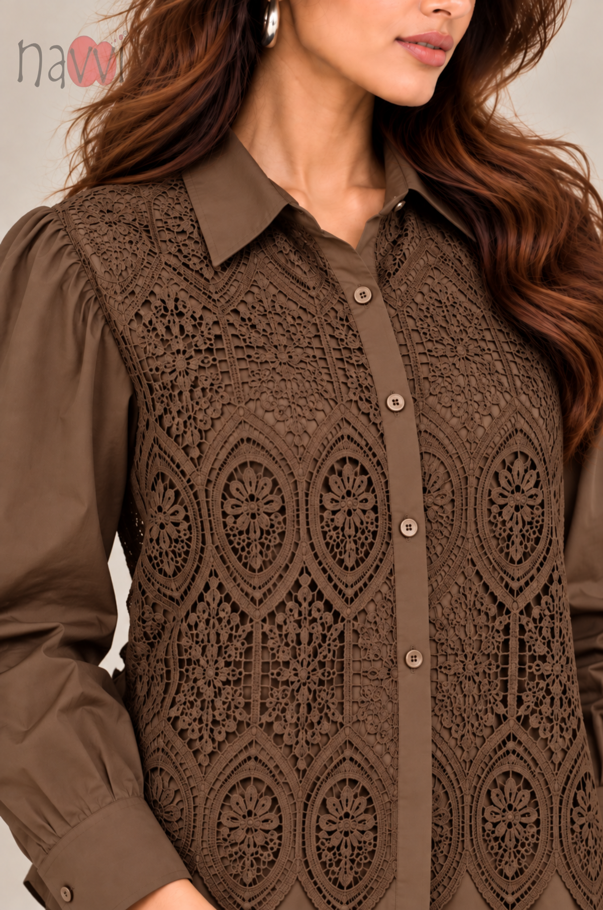Brown Embroidery Party Wear Top
