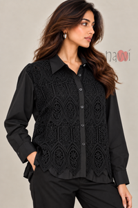 Black Embroidery Party Wear Top