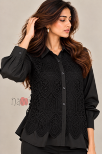 Black Embroidery Party Wear Top