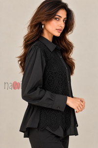 Black Embroidery Party Wear Top