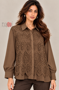 Brown Embroidery Party Wear Top