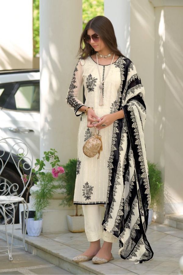 Noor Off-white Organza Suit Set - Navvi.in