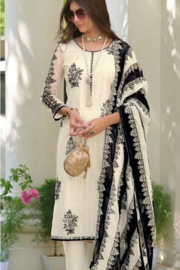 Noor Off-white Organza Suit Set - Navvi.in