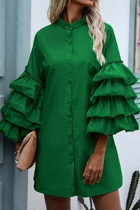 Green Ruffled Short Dress