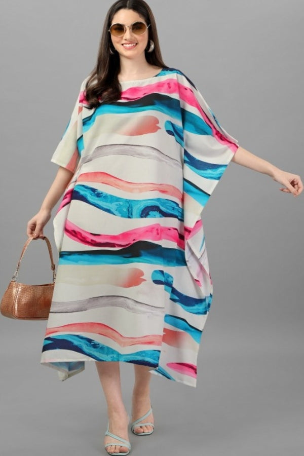 Watercolour Print Kaftan Dress