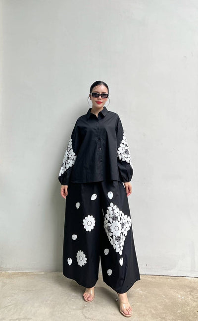 Monochrome Floral Statement Co-Ord Set for Women