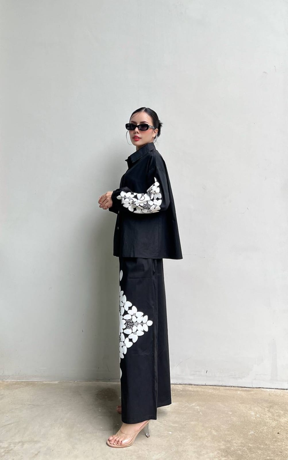 Monochrome Floral Statement Co-Ord Set for Women