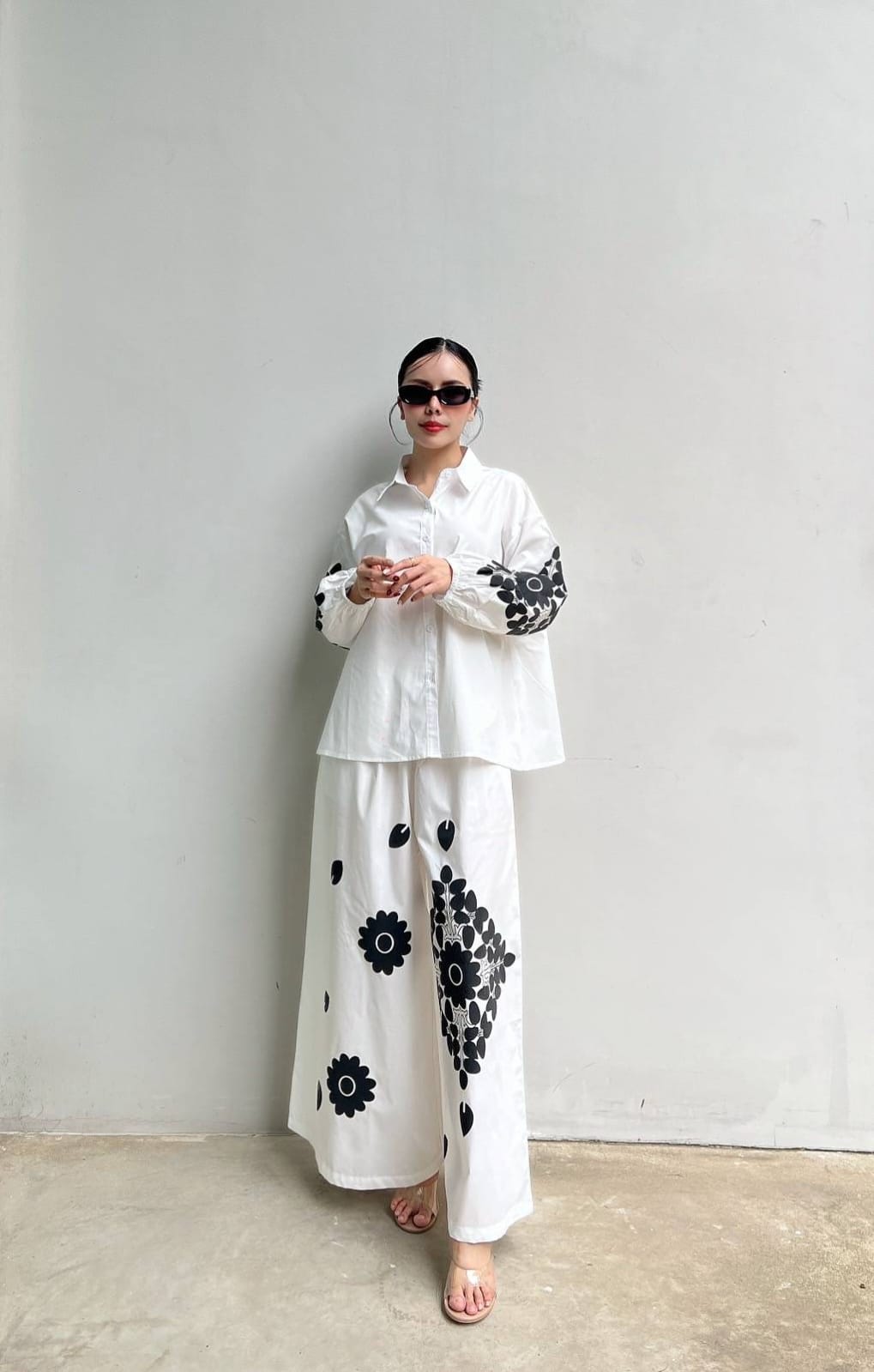 Monochrome Floral Statement Co-Ord Set for Women