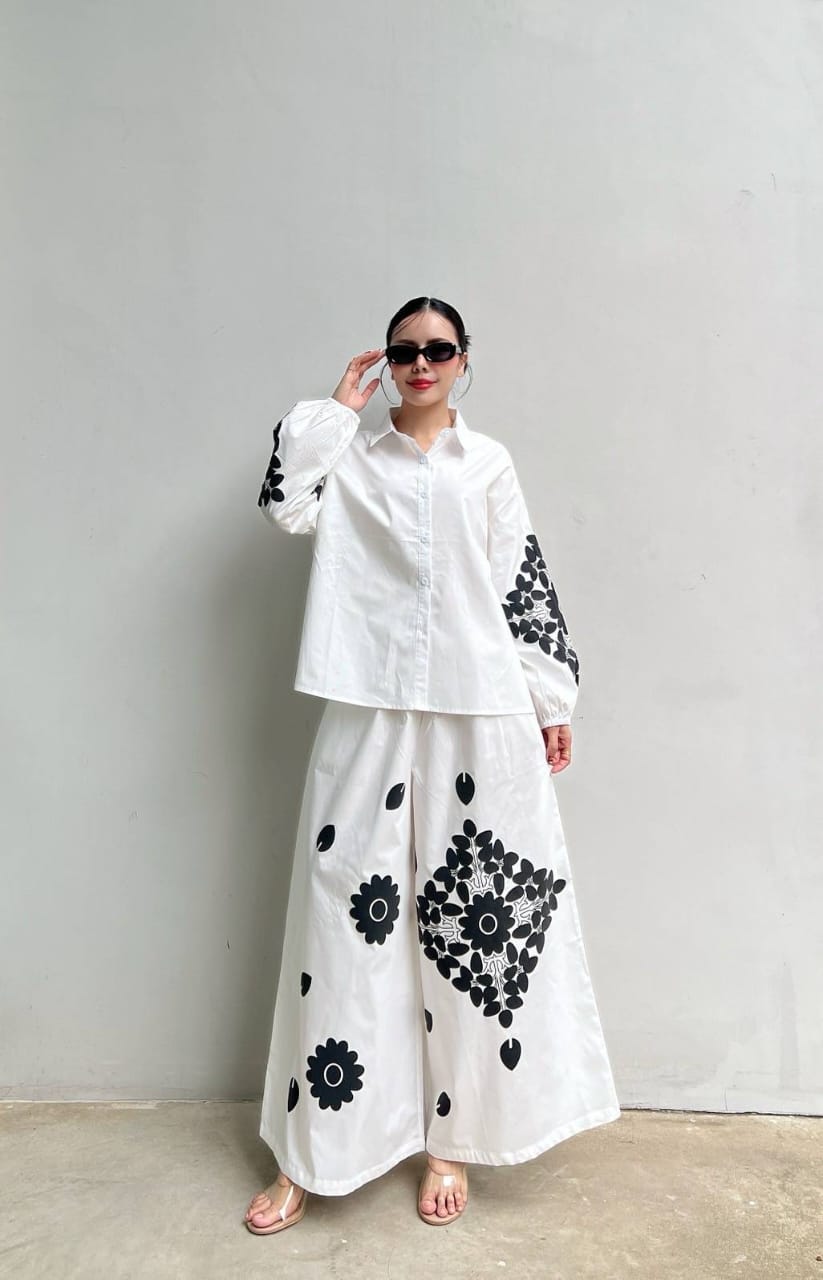 Monochrome Floral Statement Co-Ord Set for Women