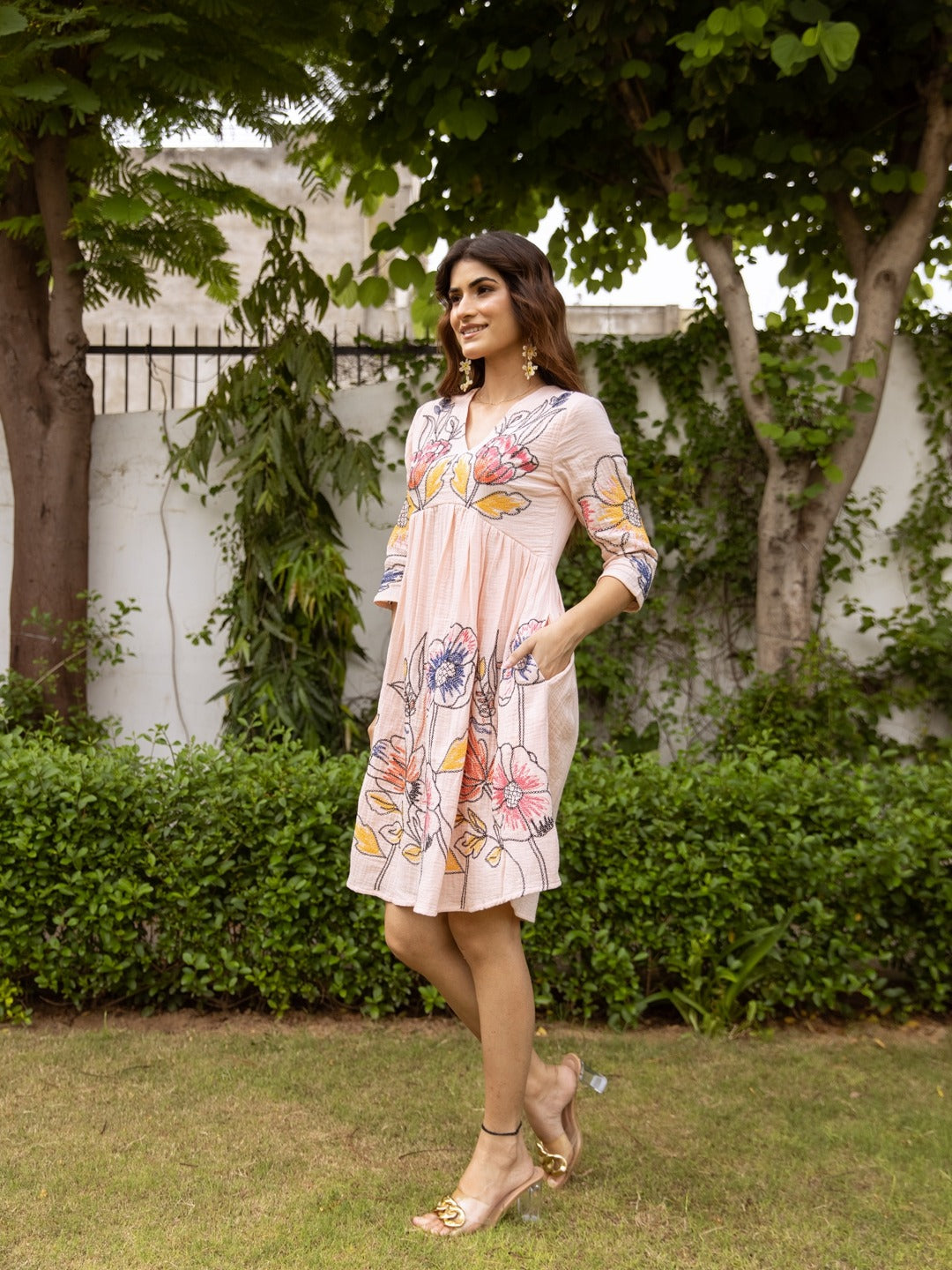 Peach Embroidered Dress