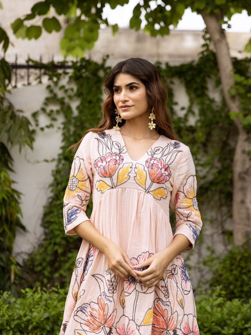 Peach Embroidered Dress