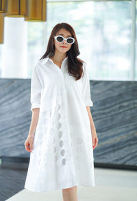 Women’s Cutwork Detail Shirt Dress - Navvi.in