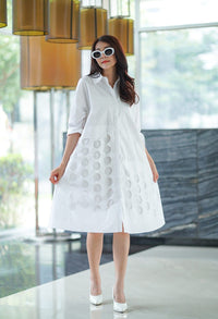 Women’s Cutwork Detail Shirt Dress - Navvi.in