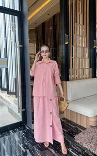 Women’s Solid Linen Blend Shirt & Wide-Leg Co-Ord Set