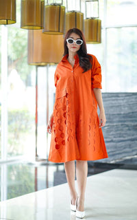 Women’s Cutwork Detail Shirt Dress - Navvi.in
