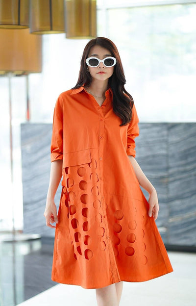 Women’s Cutwork Detail Shirt Dress - Navvi.in