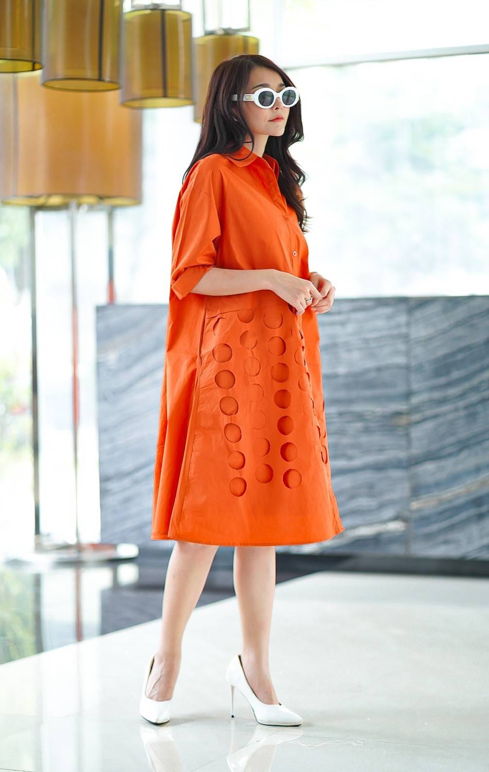 Women’s Cutwork Detail Shirt Dress - Navvi.in