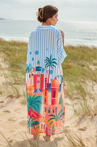 Vacation Scene Print Breezy Shirt Dress - Navvi.in