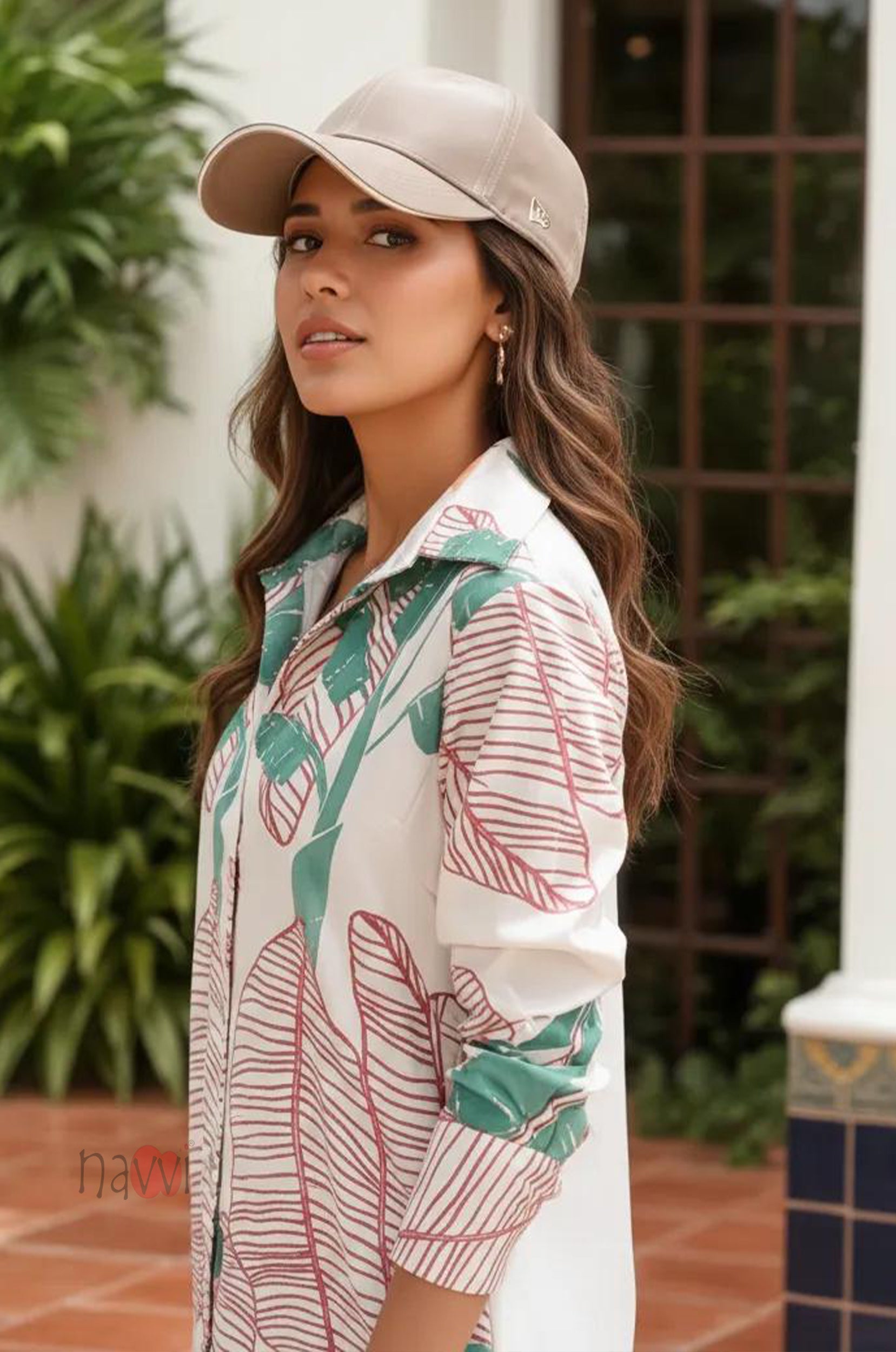Summer Leaf Print Shirt Dress - Navvi.in