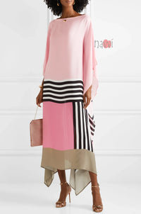 Rose Pink Satin Silk Kaftan Dress