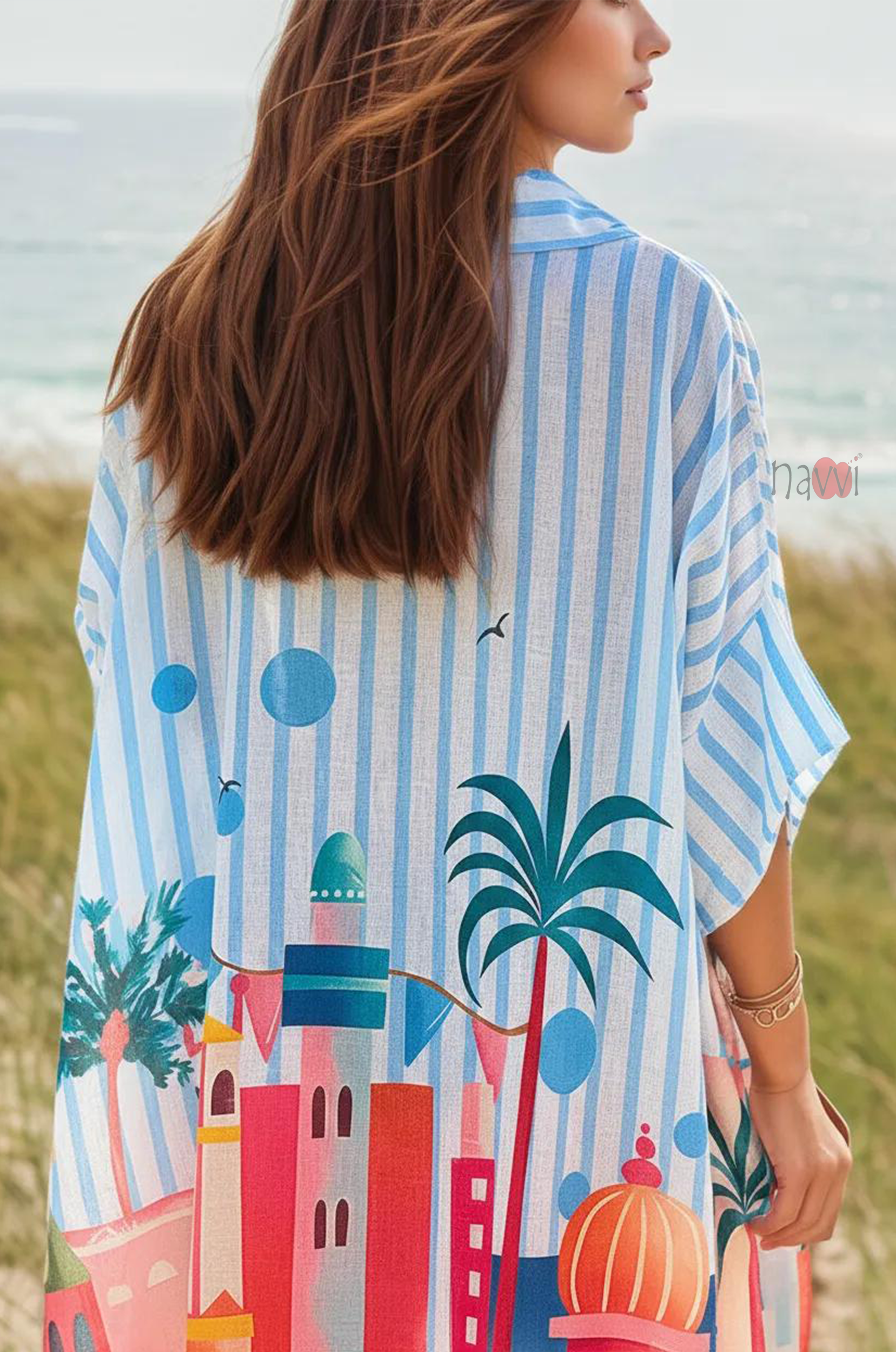 Vacation Scene Print Breezy Shirt Dress - Navvi.in