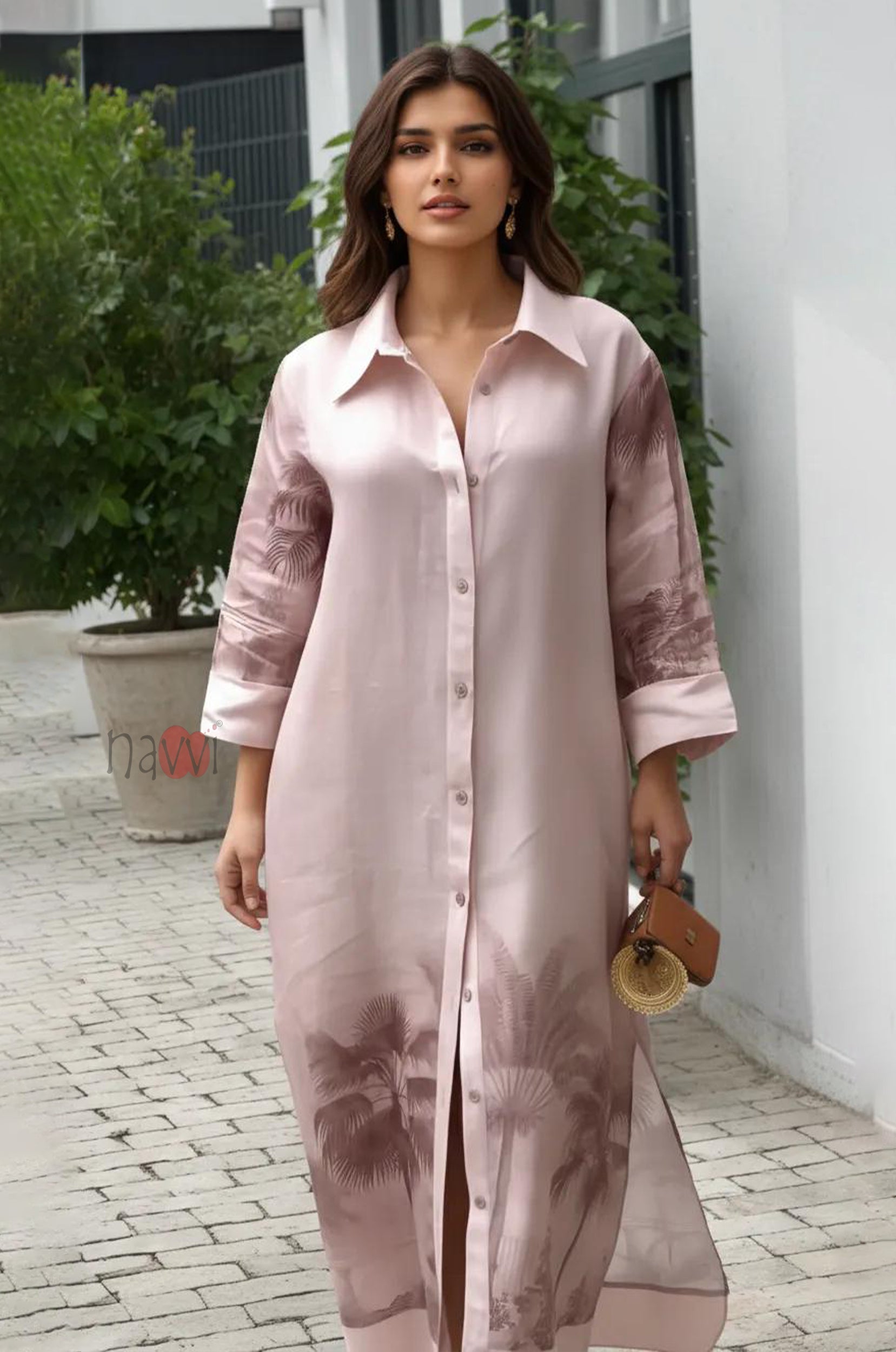 Blush Tropical Button Down Shirt Dress