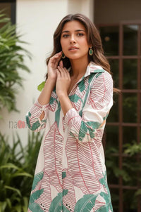 Summer Leaf Print Shirt Dress - Navvi.in
