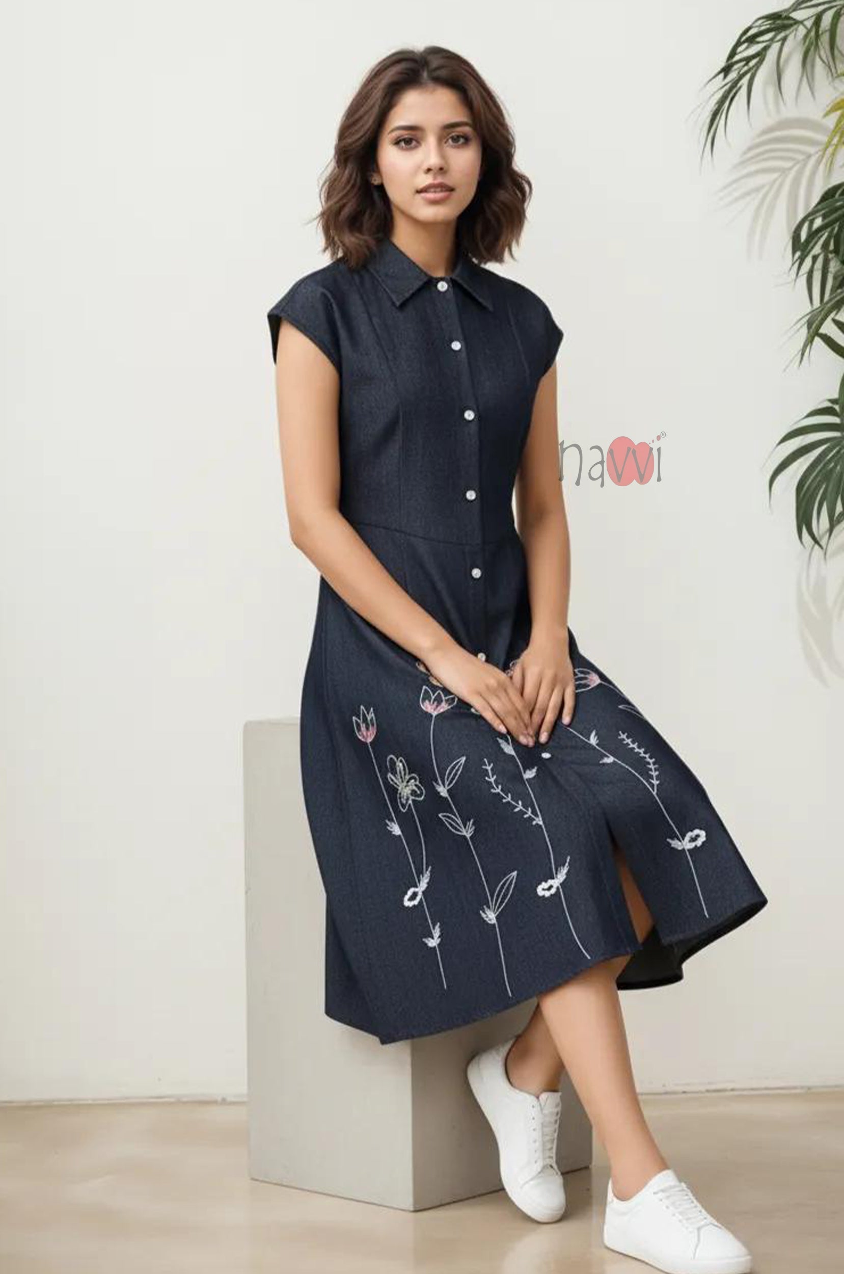 Twilight Floral Button-Down Dress