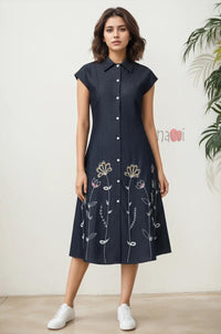 Twilight Floral Button-Down Dress