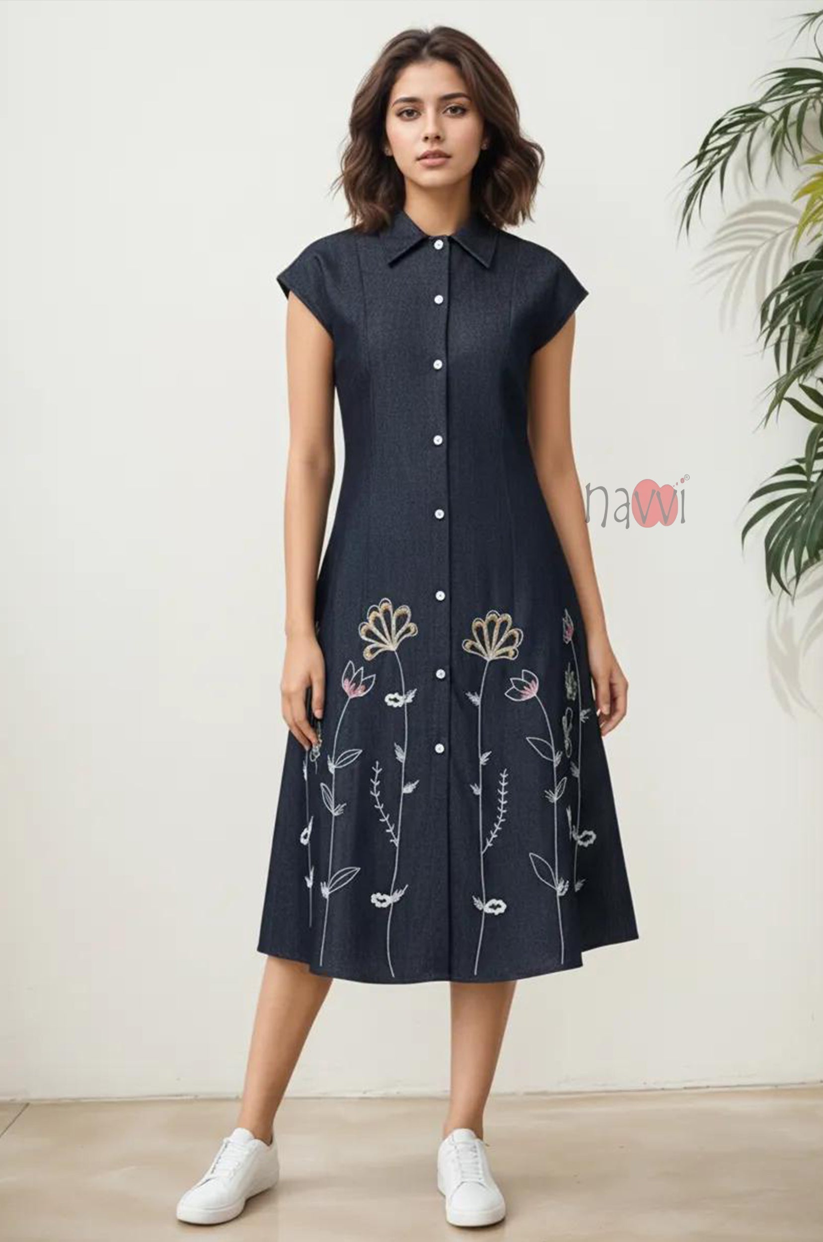 Twilight Floral Button-Down Dress