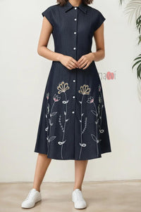 Twilight Floral Button-Down Dress