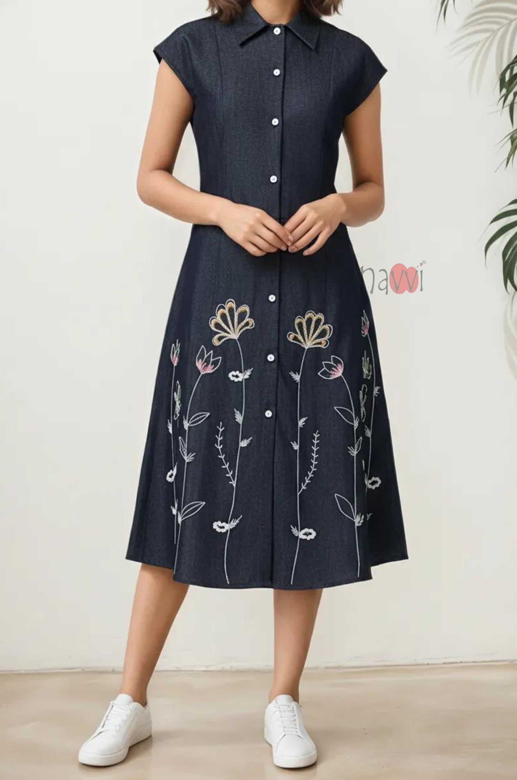 Twilight Floral Button-Down Dress